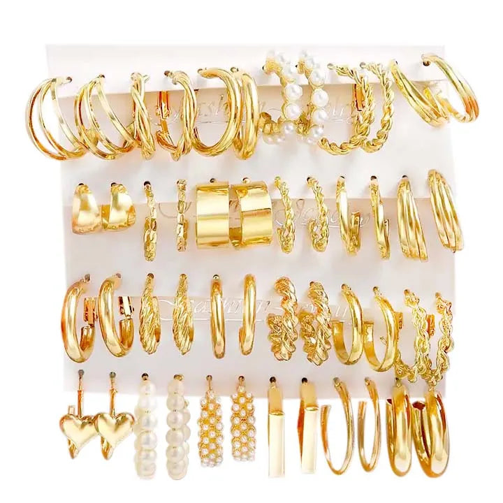 Wholesale Trendy Pearl Earring Women Fashion Jewelry Statement Earrings Gold Hoop Earrings Set Studs