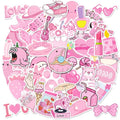 Hot Sale 50Pcs Pink Aesthetic Waterproof Vinyl Stickersfor Water Bottle Laptop Phone Skateboard Adults Girls and Kids