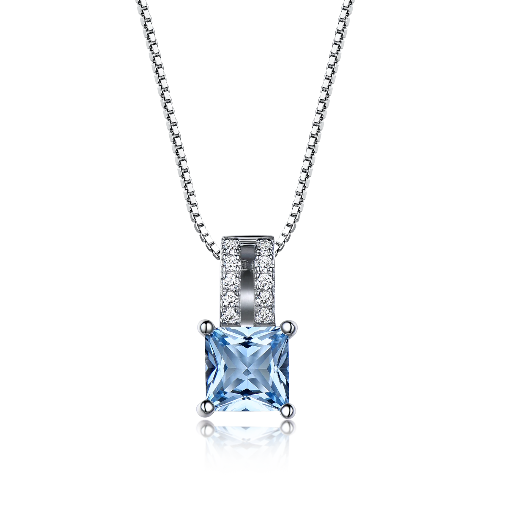 Drop Shopping Wholesale Sale Sky Blue Square Shaped Pendant Emerald Stone Crystal Square Shaped Necklace
