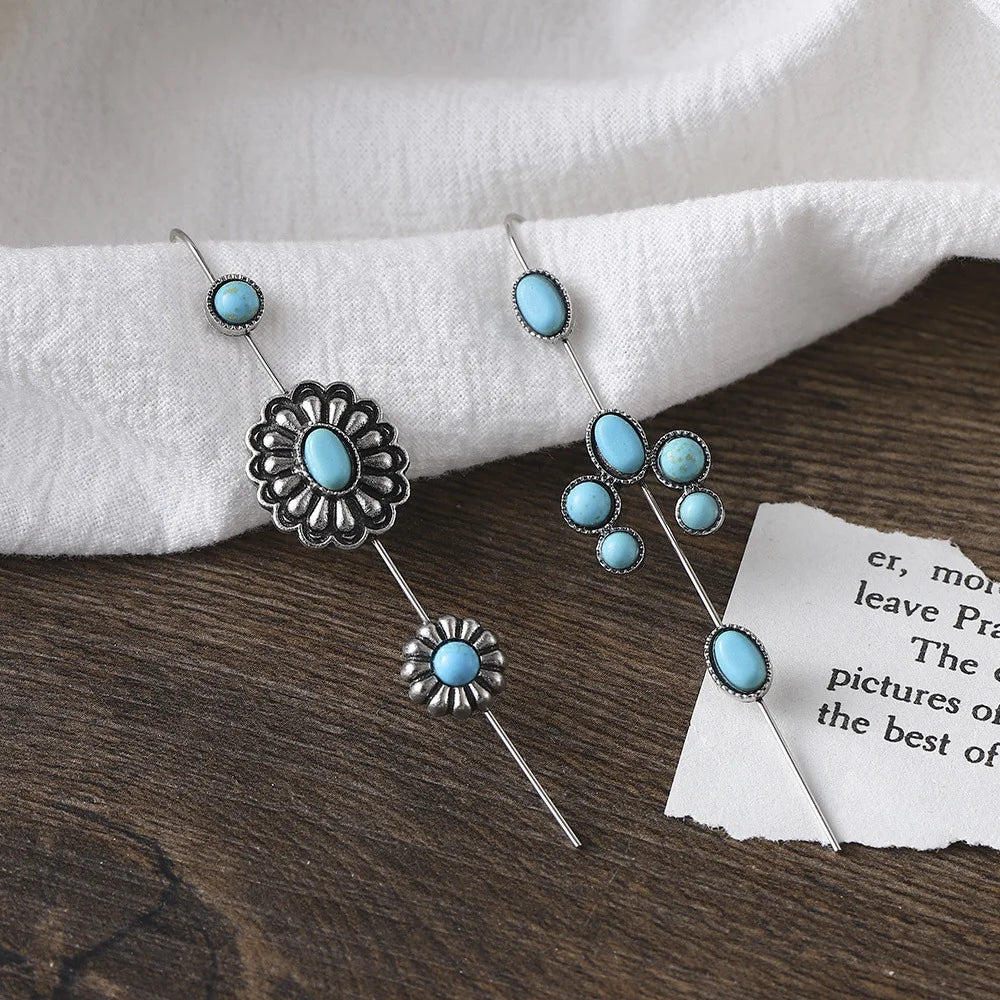Boho Statement Hypoallergenicity Cuff Earrings for Girls Turquoise Ear Wrap Crawler Hook Stud Long Bar Piercing Ear Cuffs