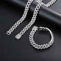 Fashion Hip Hop Silver Cuban Bracelet Men's Necklace Bling Ice Out Diamond Cuban Chain Men's Jewelry Set