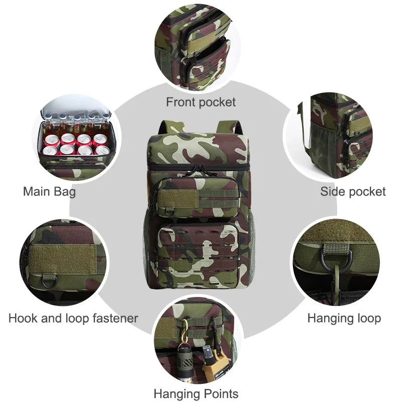 Free Sample Waterproof Camouflage Oxford Lining Assault Cooler Bag for Outdoor Activities like Hiking Camping Hunting