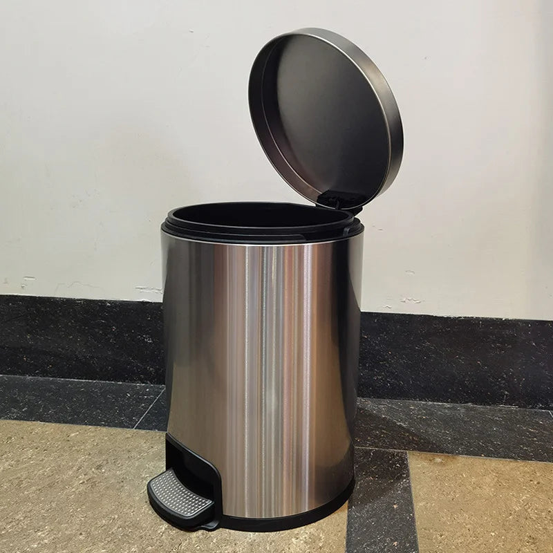 Manufacturer's 8L Stainless Steel Standing Rolling Cover Trash Bin Fingerprint-Proof Pedal Silent Eco-Friendly Home Kitchen