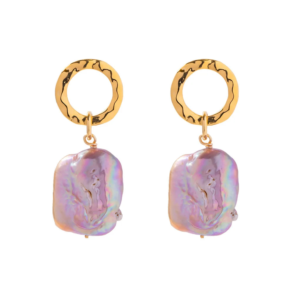 Vintage Natural AB Pink Pearl Baroque Style 18K Gold Copper Stud Earrings Women Earrings Jewelry Gift