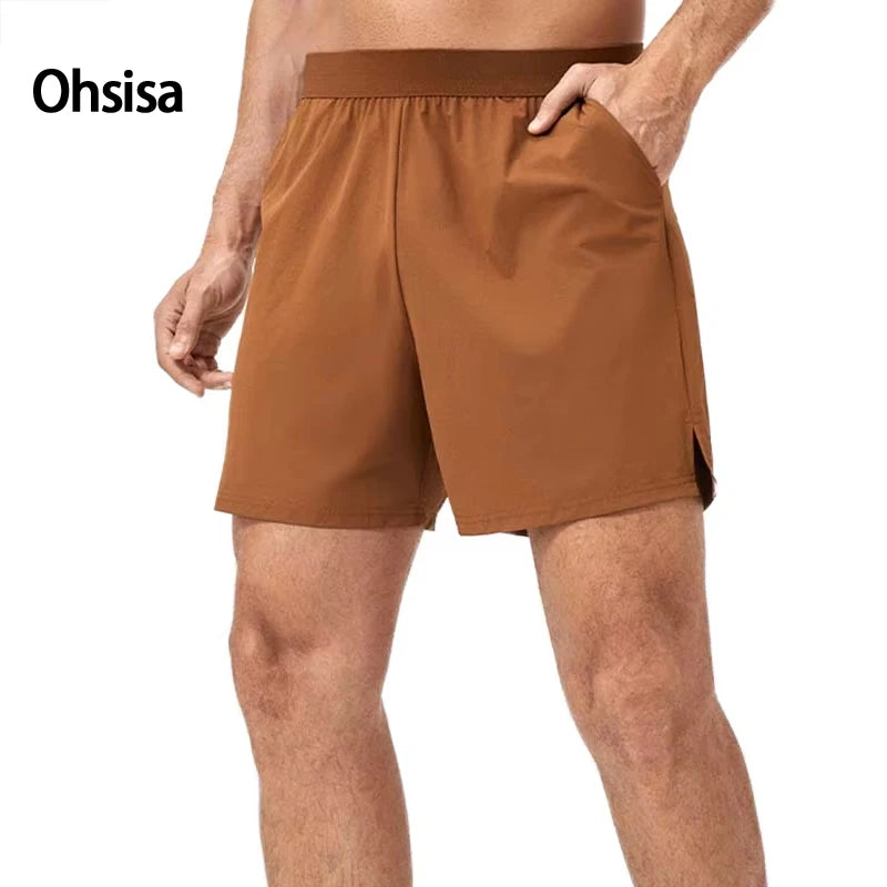 Ohsisa Men's Summer Fitness Shorts Breathable Nylon Quick-Drying Running Training Pants Solid Casual Sports Shorts Elastic Waist