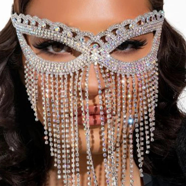 N-126 Fashion Women Ball Party Jewelry Micro Pave Rhinestone Crystal Diamond Tassel Eye Mask