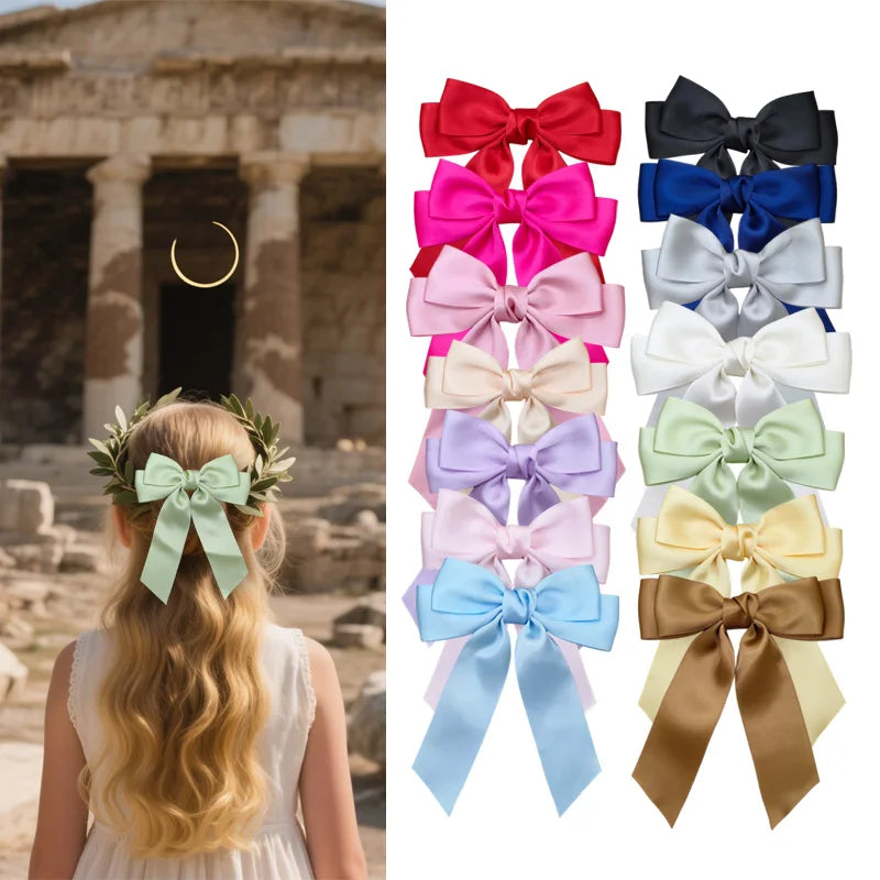 Wholesale Luxury Silky Satin Hair Bows Clip for Women & Girls Large Long Tail Eco-Friendly Multicolor Hair Accessories