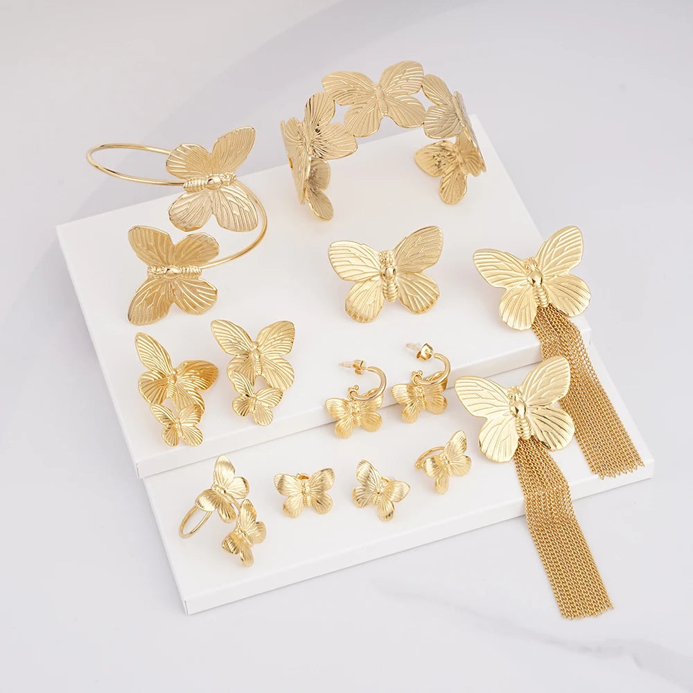 Fine Butterfly Jewelry Sets Stainless Steel butterfly Earring Ring Tassel Bracelet Chunky Earrings Jewelry Women Butterflies