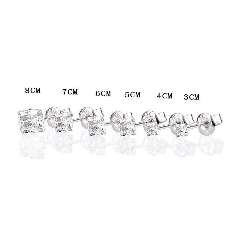 Cubic Zirconia 3mm 4mm 5mm 6mm 7mm 8mm Silver Earring Set Hypoallergenic Round Shape Diamond Rhodium Plated Stud Earrings