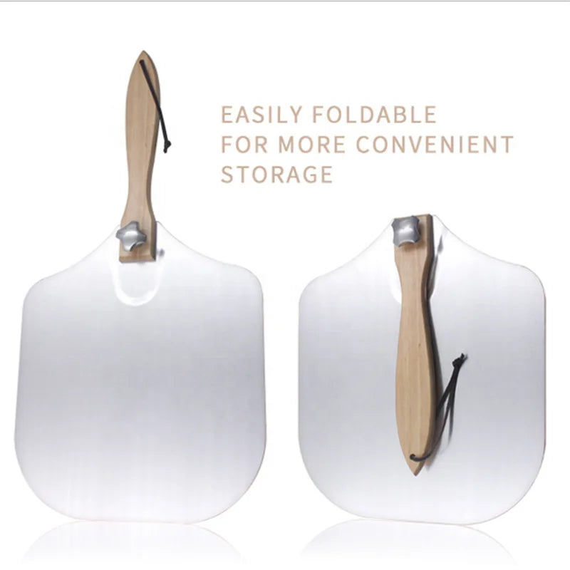 Large Foldable Aluminum Pizza Shovel with Wooden Handle Removable Skin Plate for Cake Transfer Baking Tool