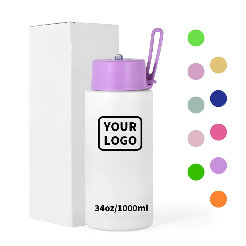 Custom 34oz New Colors Powder Coated Double Walled Vacuum Insulated With Silicone Handle and Spout Stainless Steel Tumbler