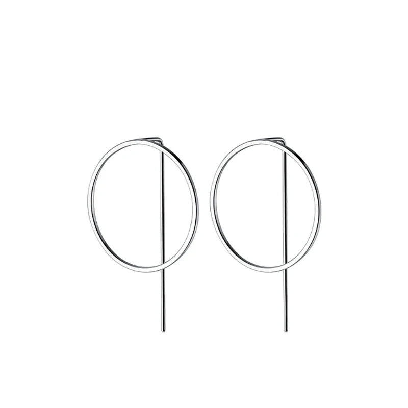 Women Hoop Earrings in 925 Sterling Silver Big Circle Earrings with Bar Design Geometric Jewelry