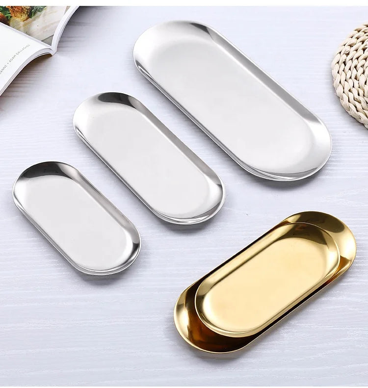 High Beauty Dessert Plate Stainless Steel Decorative Tray Fruit Cosmetics Jewelry Tray Golden Fruit Plate Stainless Steel Plate