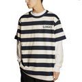 Wholesale Custom Retro Striped Short-sleeved T-shirt Men's Heavyweight Black and White Wide Striped Crewneck Tshirts