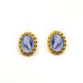 Heizun Retro 18k Gold Plated Bezel Setting Oval Shape Blue Stone Agate Cameo 925 Sterling Silver Stud Earrings for Female