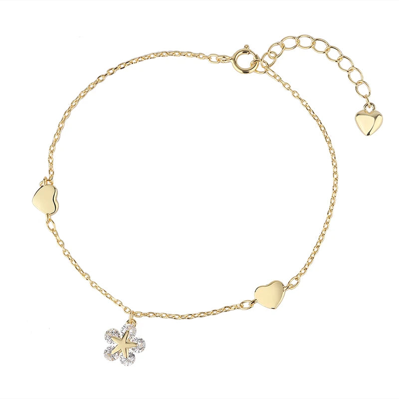 New 925 Sterling Silver Cubic Zirconia Star Pendant Heart Bracelet Gold Plated for Women's Parties or Gifts