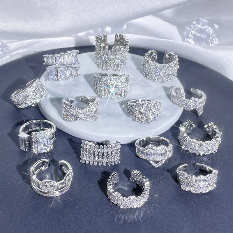 Elegant Zircon Ring Iced Out Jewelry Ring for Women Silver Engagement Wedding Ring Collection 2024 Fashion Zircon Jewelry