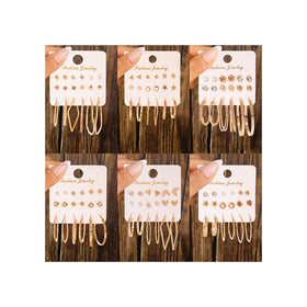 Hot Selling Earring Fashion Pearl Love Flower Earrings Gold Plated 9 Pairs Geometric Earring Hoop Sets