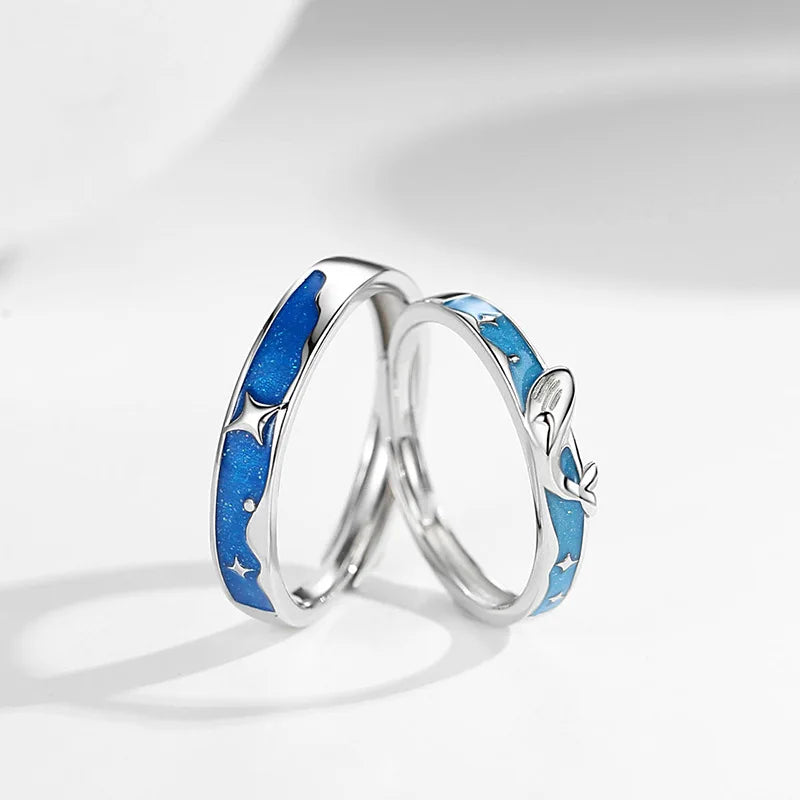 O Anel De Casamento 925 Silver Jewelry Blue Sea Oil Men Women Wedding Adjustable Rings Couple Set