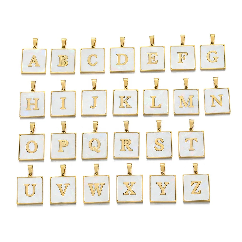 5Pcs Fashion Stainless Steel Shell English Letters Rectangle Charms Pendants for DIY Necklace Accessories Wholesale Jewelry