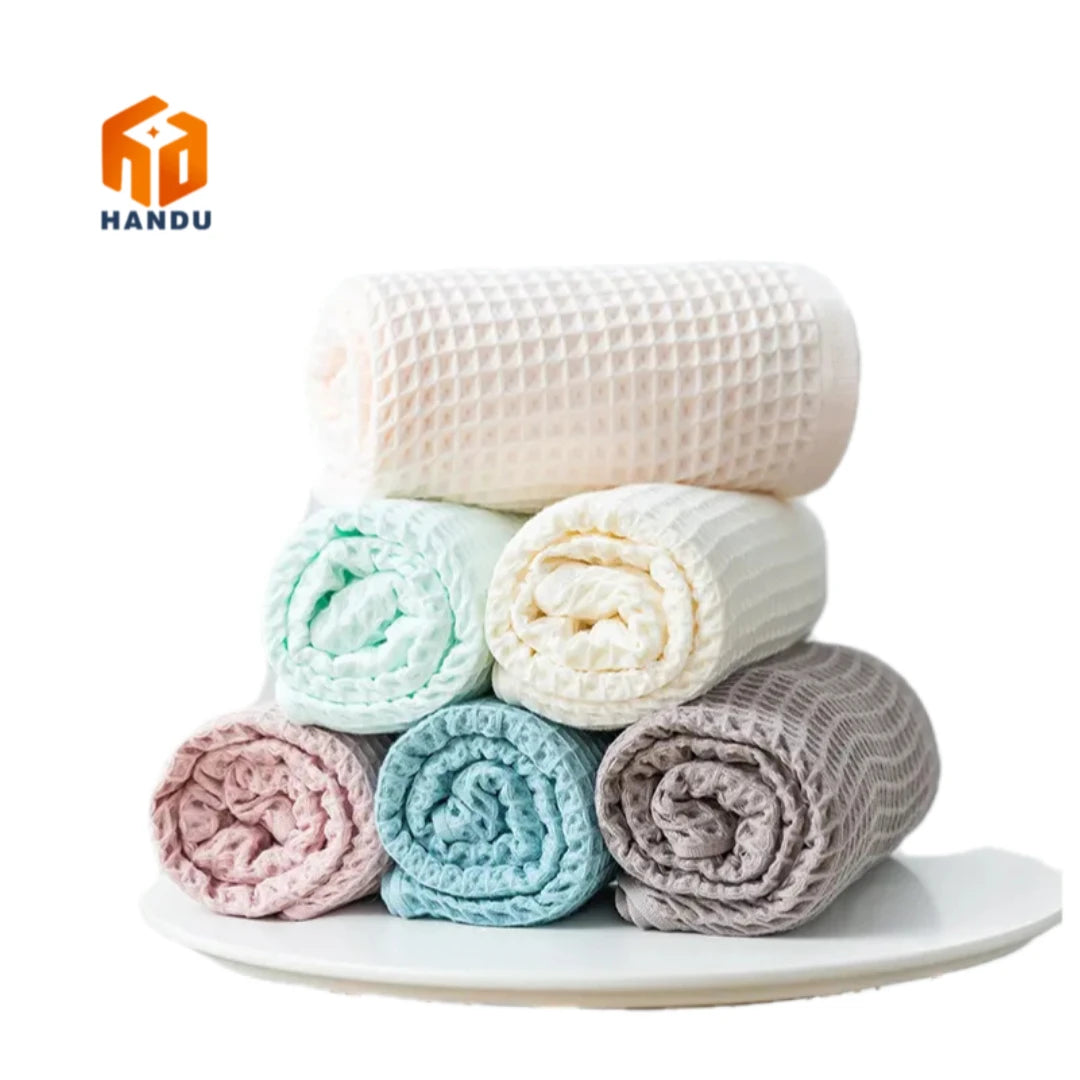 Wholesale Organic 100% Cotton Waffle Towels Custom Logo Super Soft and Quick-Dry White Bathing Towels