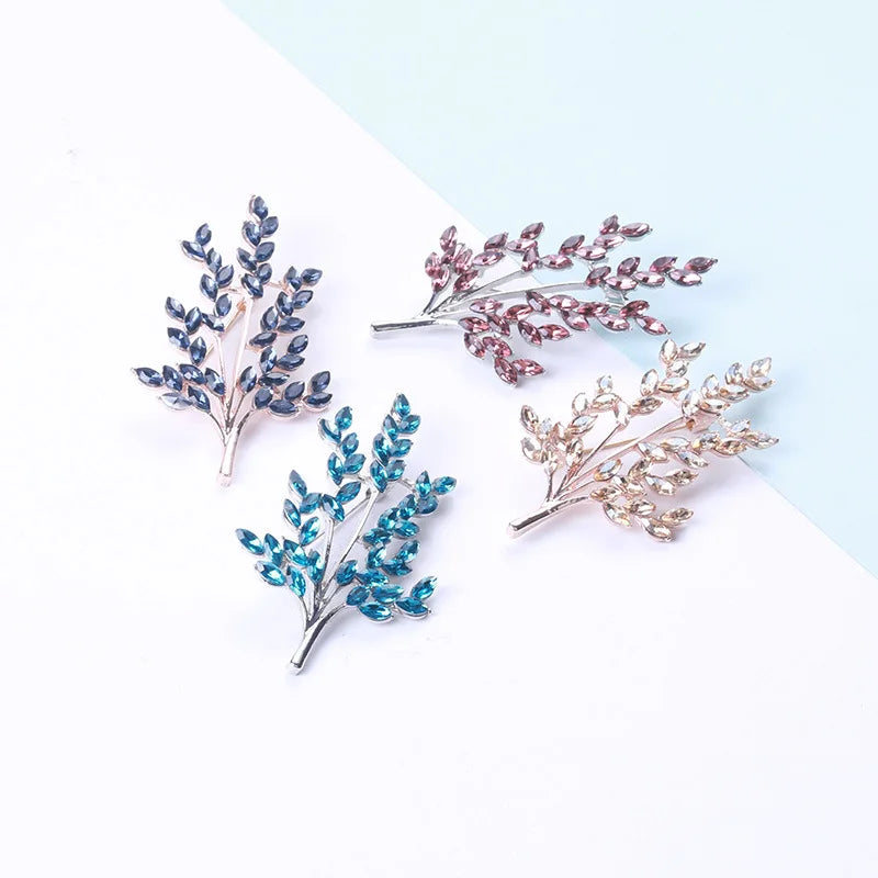 Fine Jewelry Colorful Branch Brooch Pin Crystal Leaf Brooches for Women Clothes