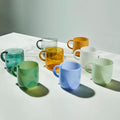 Custom Opaque Color Glass Cup Hand Blown Borosilicate Drinking Glass Coffee Cup Tea Mug Jade  Glass Cup with Handle