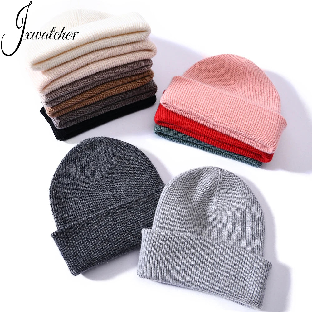 Jxwatcher Women Winter Hat 13 Colors Available 100% Merino Wool Knitted Beanie Custom Logo Unisex Pure Merino Wool Beanie Winter