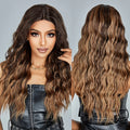 Japan Future Fiber Long Curly Lace Front Synthetic Wigs Chocolate Brown Highlight Lace Hair Wig for Black Women Natural Daily