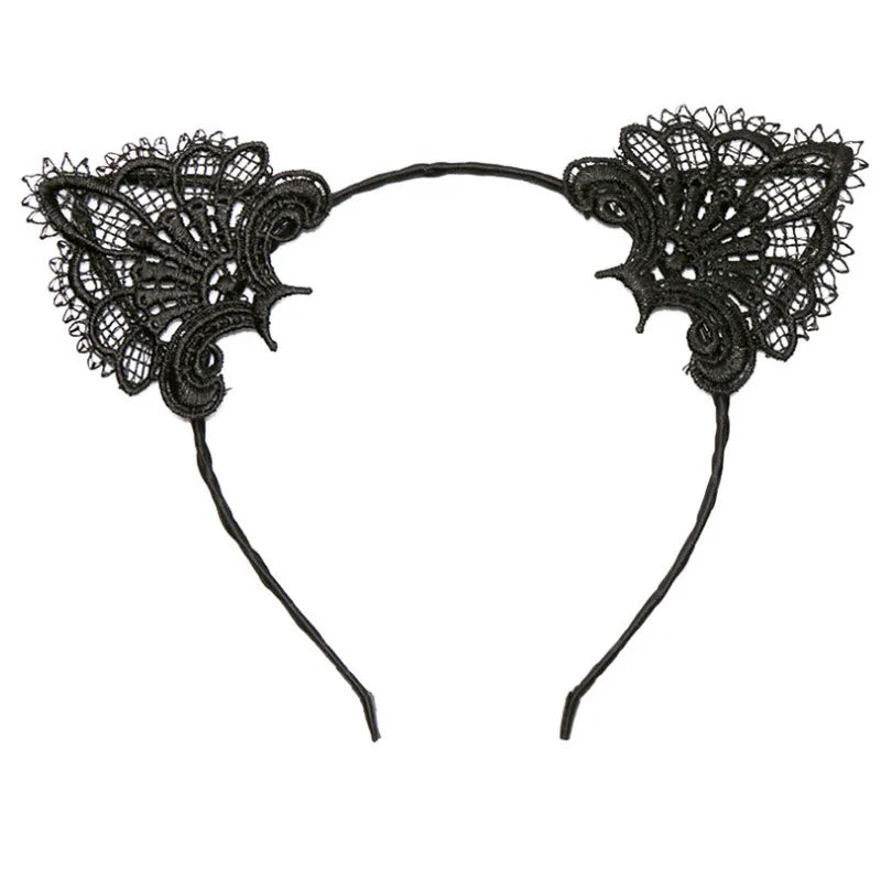 Women Hair Elastic Headbands Fashion Black Lace Cat Ears Headband Wedding Photography Portrait Style Hair Hoop Hair Accessories