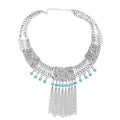 Fashion Women Vintage Gold Silver Crystal Tassel Pendant Necklace Earring Set Gypsy Indian Party Jewelry