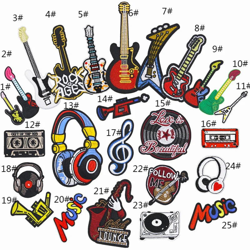 Wholesale  Embroidery Iron on Various Shape  Musical Instruments  Patch for Decoration
