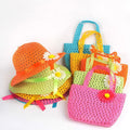 Hat for Kids Girls Breathable Visor Shade Cute Flower Solid Color  Knitted Children Kid Straw Hat Summer Beach Hat and Bag Set