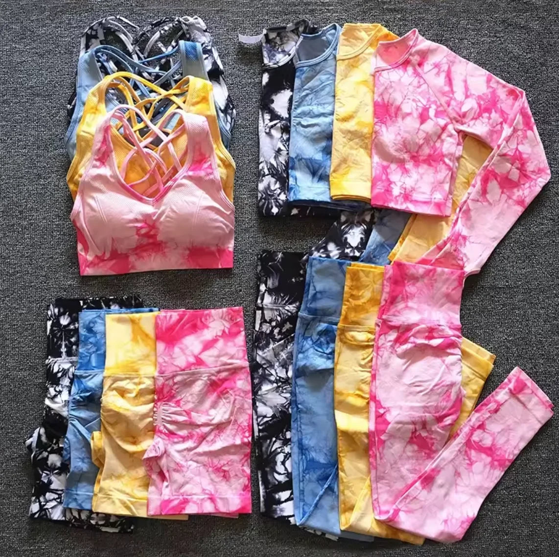 Tie Dye Women's Fitness Wear Active Wear Workout Crop Tops High Waist Scrunch Butt Leggings Sport Bra Seamless Yoga Set