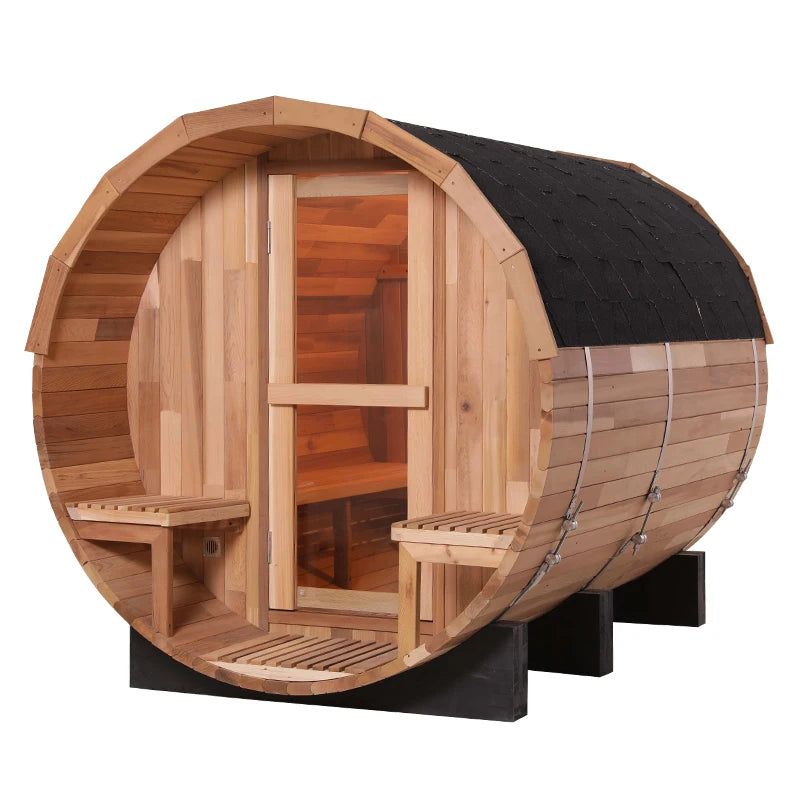 Wholesale Larger Size 8 People Cedar Barrel Sauna Traditional Porch Fashion Dry Steam Barrel Sauna Room for Sale
