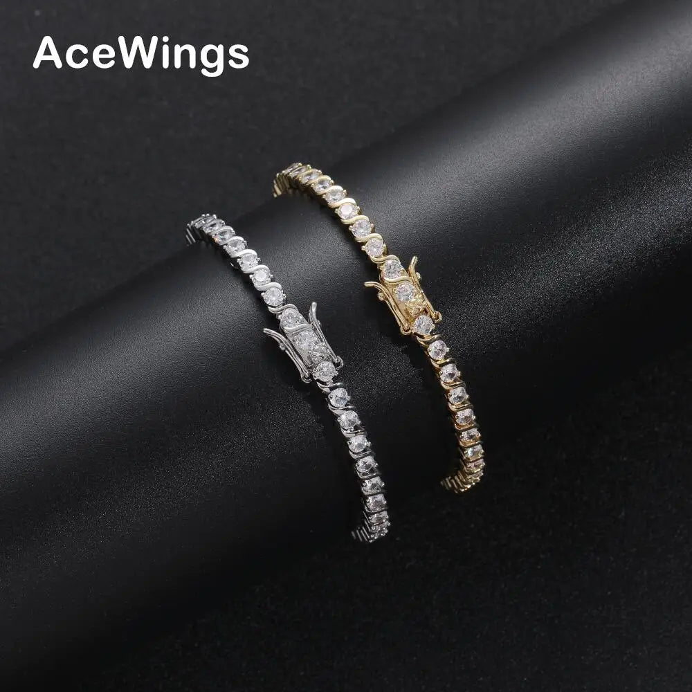 BB105   3mm  Tennis  Bracelet  Brass Setting Zircon  Hip Hop Iced Out  Men's Jewelry