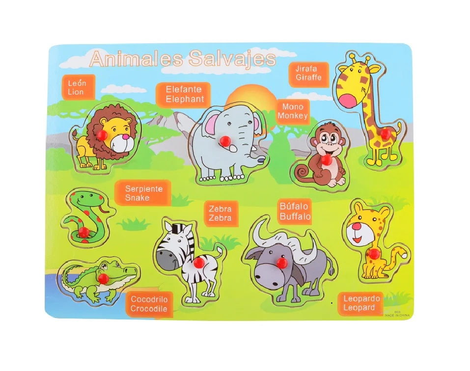 Hot Sell Popular Wooden Spanish English Chinese Learning Wood Jigsaw Puzzle Kids Toys for Kids
