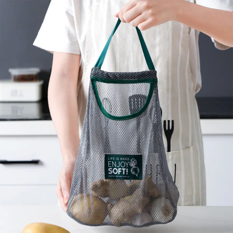 New Washable Mesh Grogery Bags Storage Tote Bags for Fruit and Vegetable Over the Door Pantry Organizer