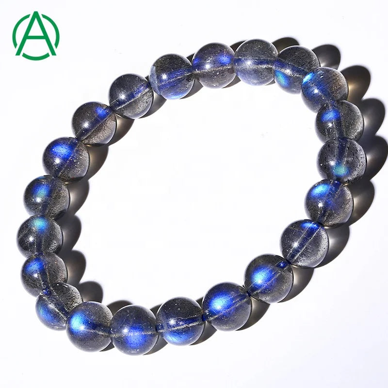 ArthurGem Rare Quality Natural Labradorite Bracelet Shinny Grey Moonstone Bracelet Labradorite Beaded Bracelets for Women Men