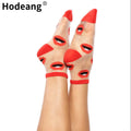 Korean Thin Transparent Funny Socks Women Creative Glass Dot Lips Socks Lace Sheer Sprinkle Socks
