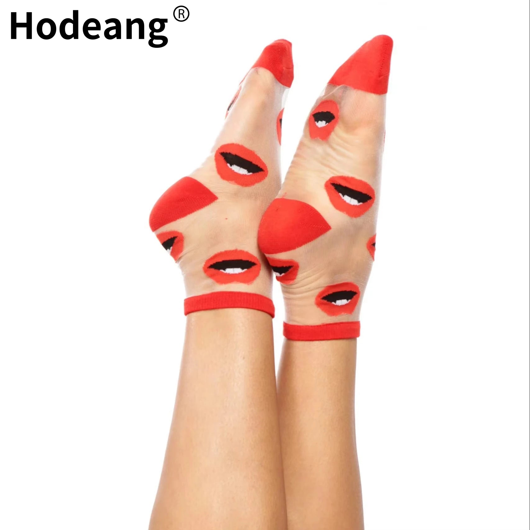 Korean Thin Transparent Funny Socks Women Creative Glass Dot Lips Socks Lace Sheer Sprinkle Socks