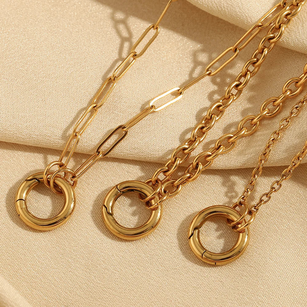 Simple Design Fashion High-grade Stainless Steel Plated 18K Gold Large O-shaped Chain Spring Buckle DIY Necklace for Women