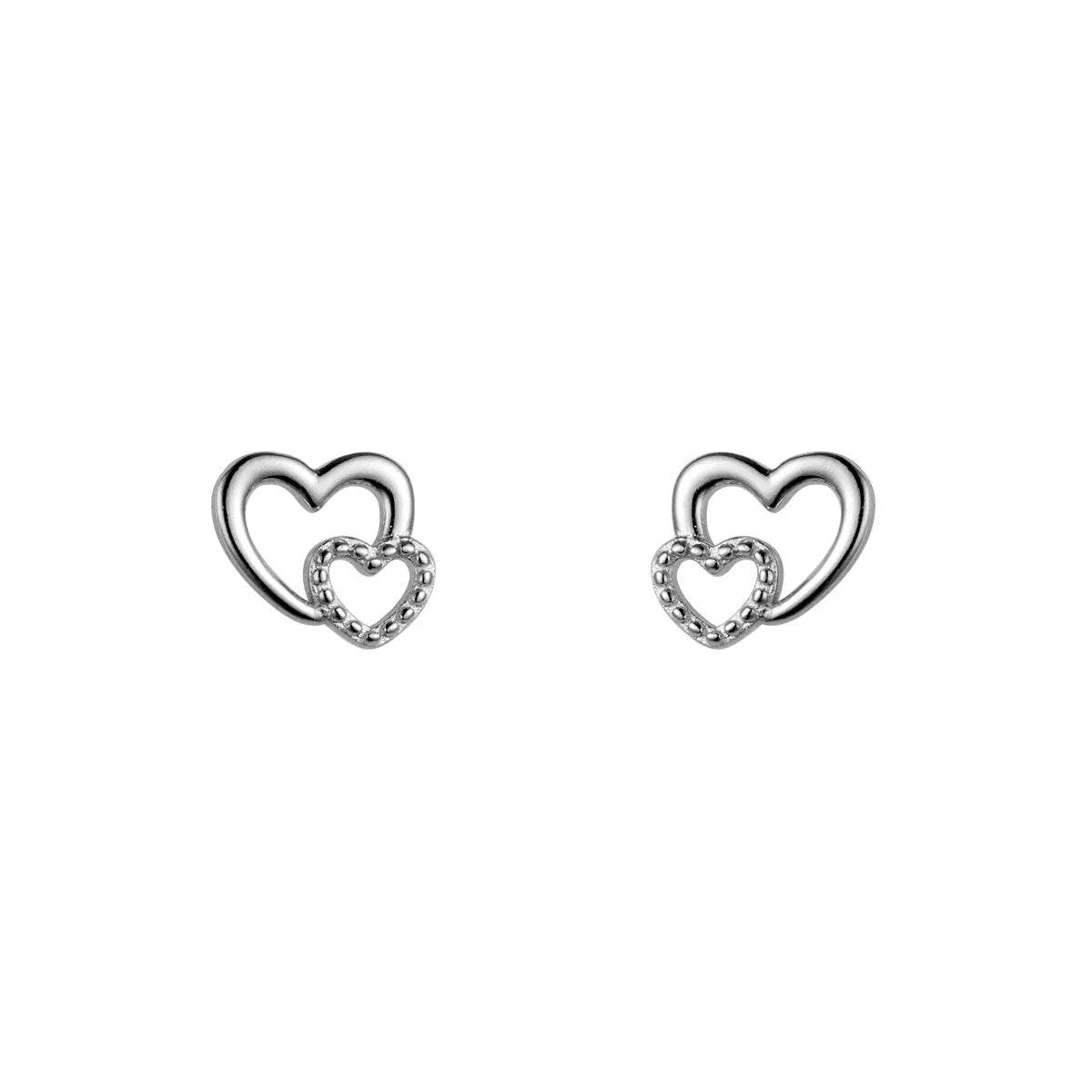 925 Sterling Silver Hollow Glossy Beads Double Heart Stud Earrings Women Student Party Jewelry