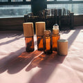 Wholesale 5ml Dark Brown Amber or Amber Frost Roller Glass Bottle UV Protect Thick Wall with Real Bamboo Roll on Cap