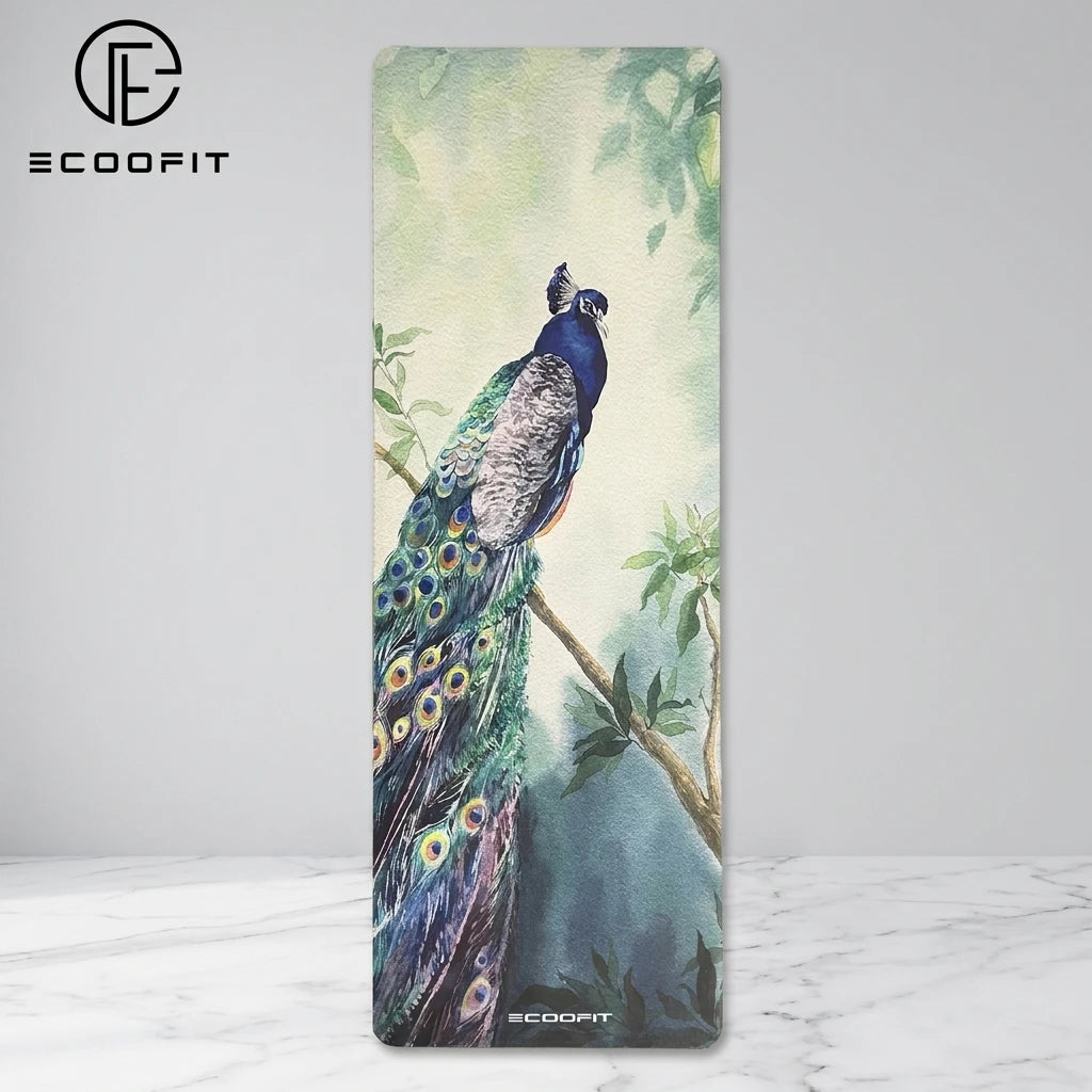 Custom Soft Cool Flamingo Tropical Art Anti-Skid Comfortable Peacock Watercolor Premium Eco-Friendly Natural Rubber Yoga Mat