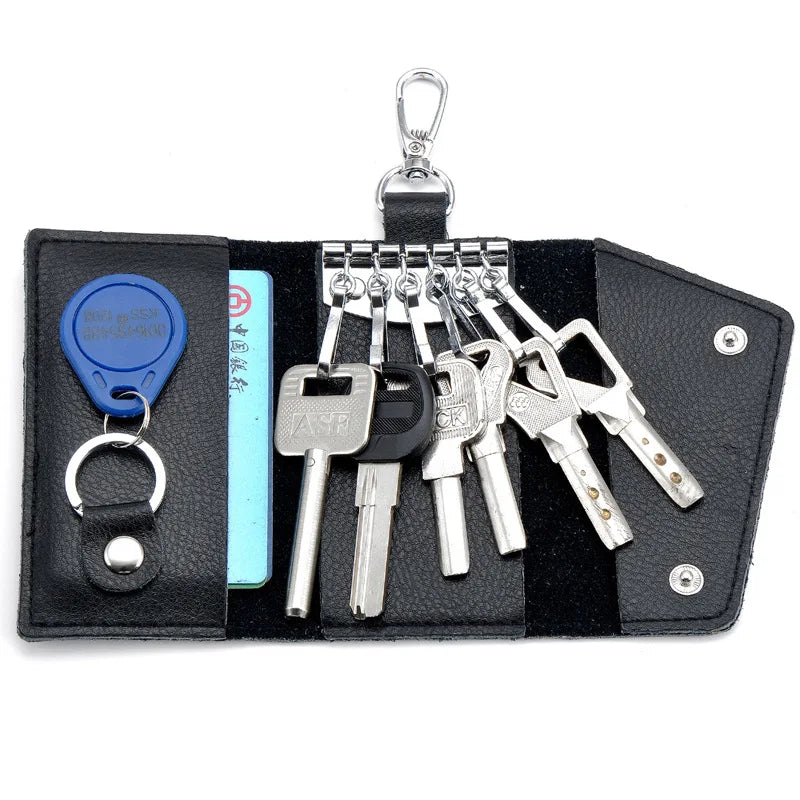 Cow Split Genuine Leather Keychain Mini Card Bag Key Case Key Holder Organizer Pouch Storage Bag Simple Car Key Wallet Men Women