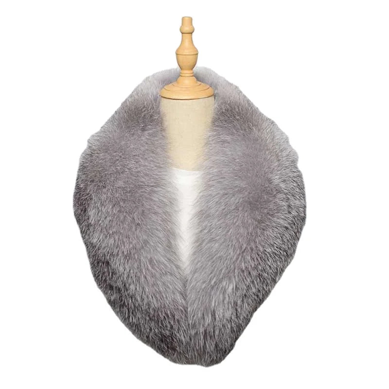 MWFur Silver Fox Hair Collar for Winter Fashion Fox Fur Collar for Women Men Winter Fashion Silver Fox Fur Collar Scarf