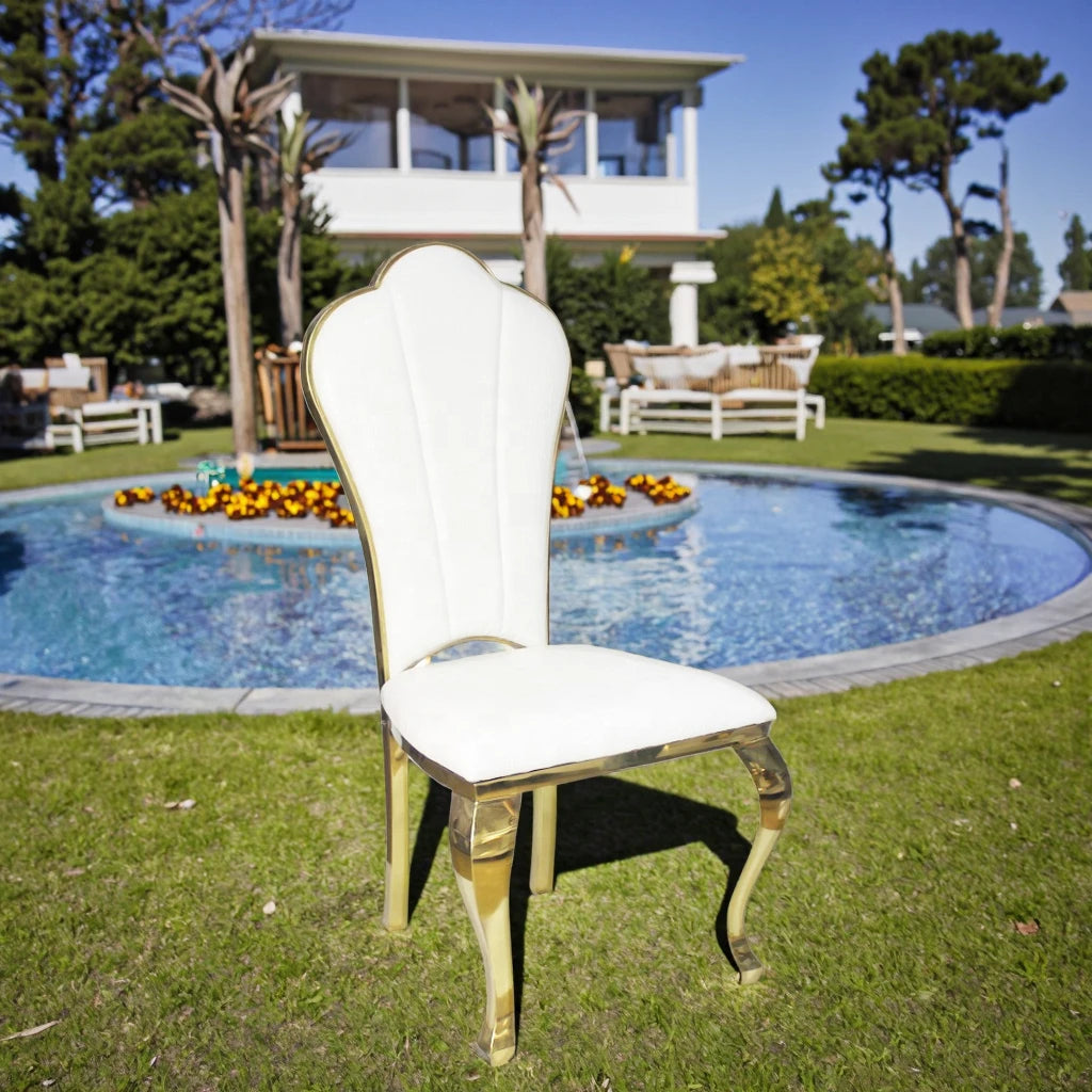 Modern White Leather Dining Chair Durable Electroplated Titanium Gold Light Luxury Stainless Steel Design for Restaurants Hotels