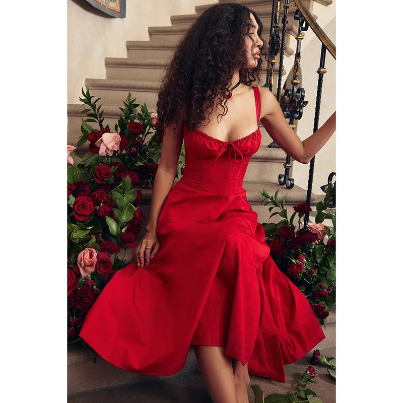 RNSHANGER Elegant Dresses for Women Summer Red Black Sleeveless Bandage Party A-line Dress for Evening Party Dress