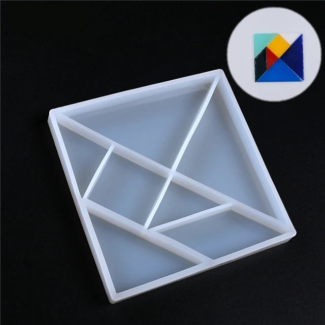 C-0085 DIY Shiny Resin Silicone Coaster Square Tangram Silicone Bracelet Molds